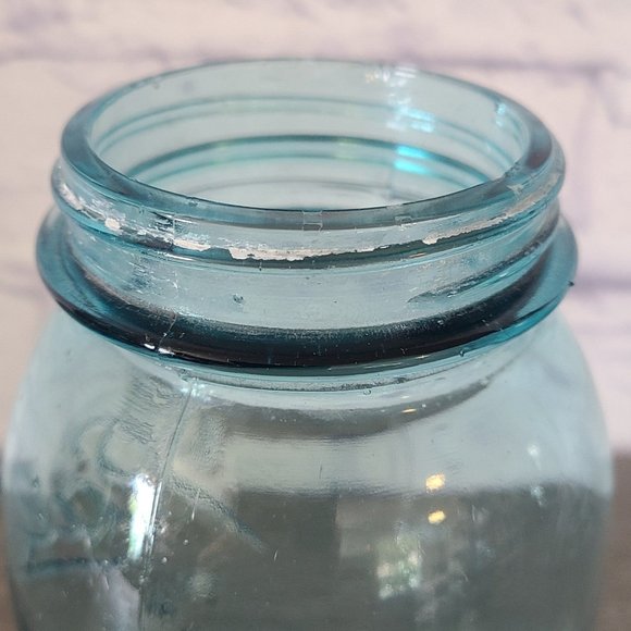Vintage Ball Perfect Mason Blue Quart #1 Jar Aqua W/ Atlas Zinc Lid - Picture 9 of 10